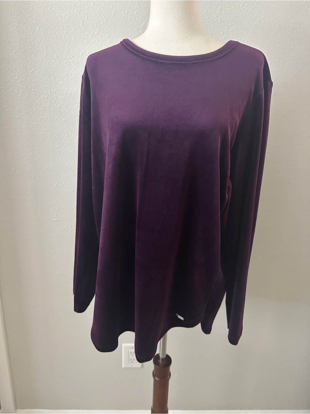 Calvin Klein Velvet Long Sleeve Top - Deep Plum